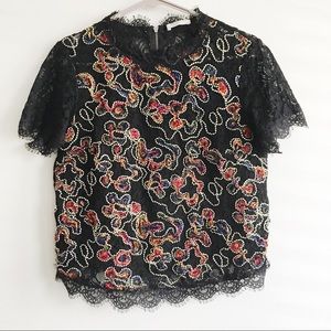 Zara Trafaluc lace embroidered blouse top L